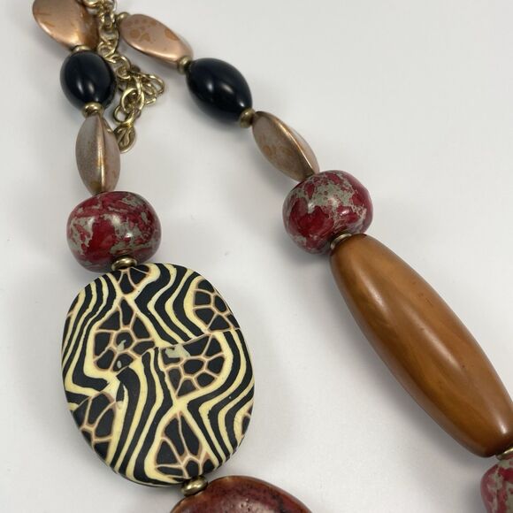 JS Collections Vintage Gold Tone Chunky Acrylic Beaded Statement Necklace Boho - Picture 7 of 9